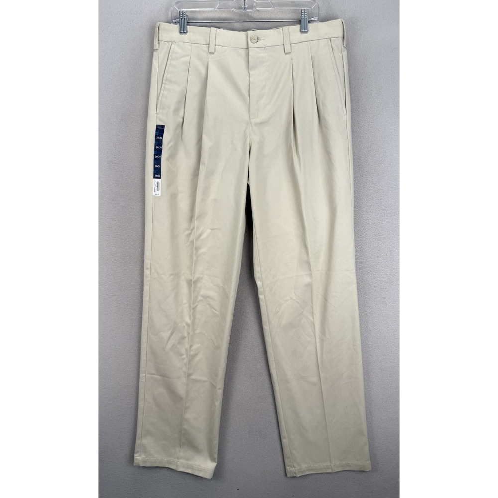 Croft & Barrow Men's 34x34 Beige Pleated Easy Care Khaki‎ Classic Fit Pants NWT